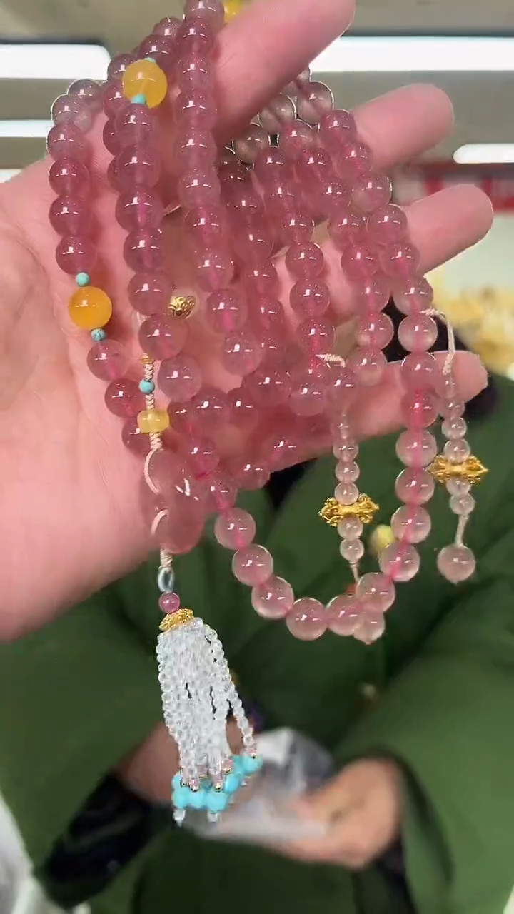 【闪购商品】石英质玉手链未镶嵌天然草莓晶DIY手串多样性发一8mm