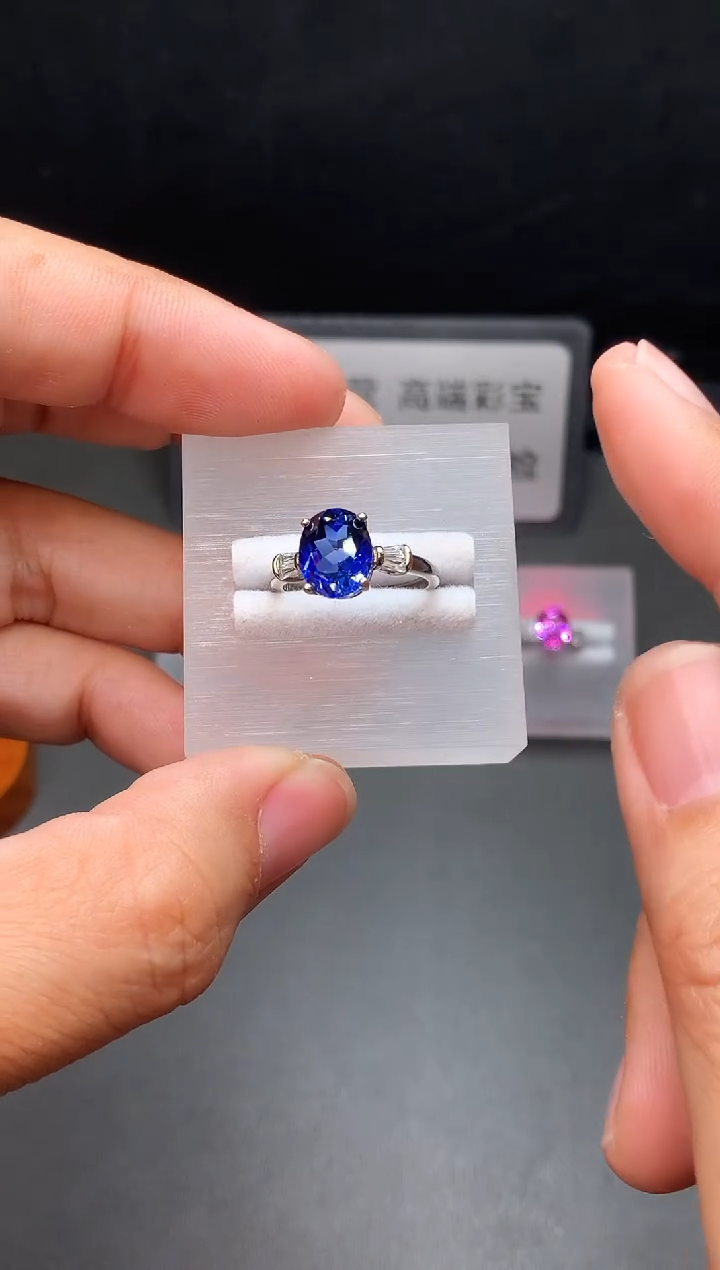 戒指蓝宝石银S925镶嵌111