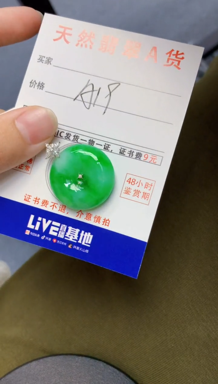 颈饰18K金镶嵌翡翠天然缅甸A货翡翠百元以上9元证书费自理