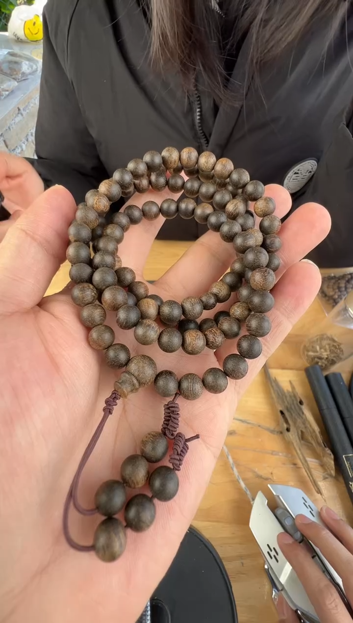 沉香手串文莱黑棋07圆珠多圈24+多样性发一