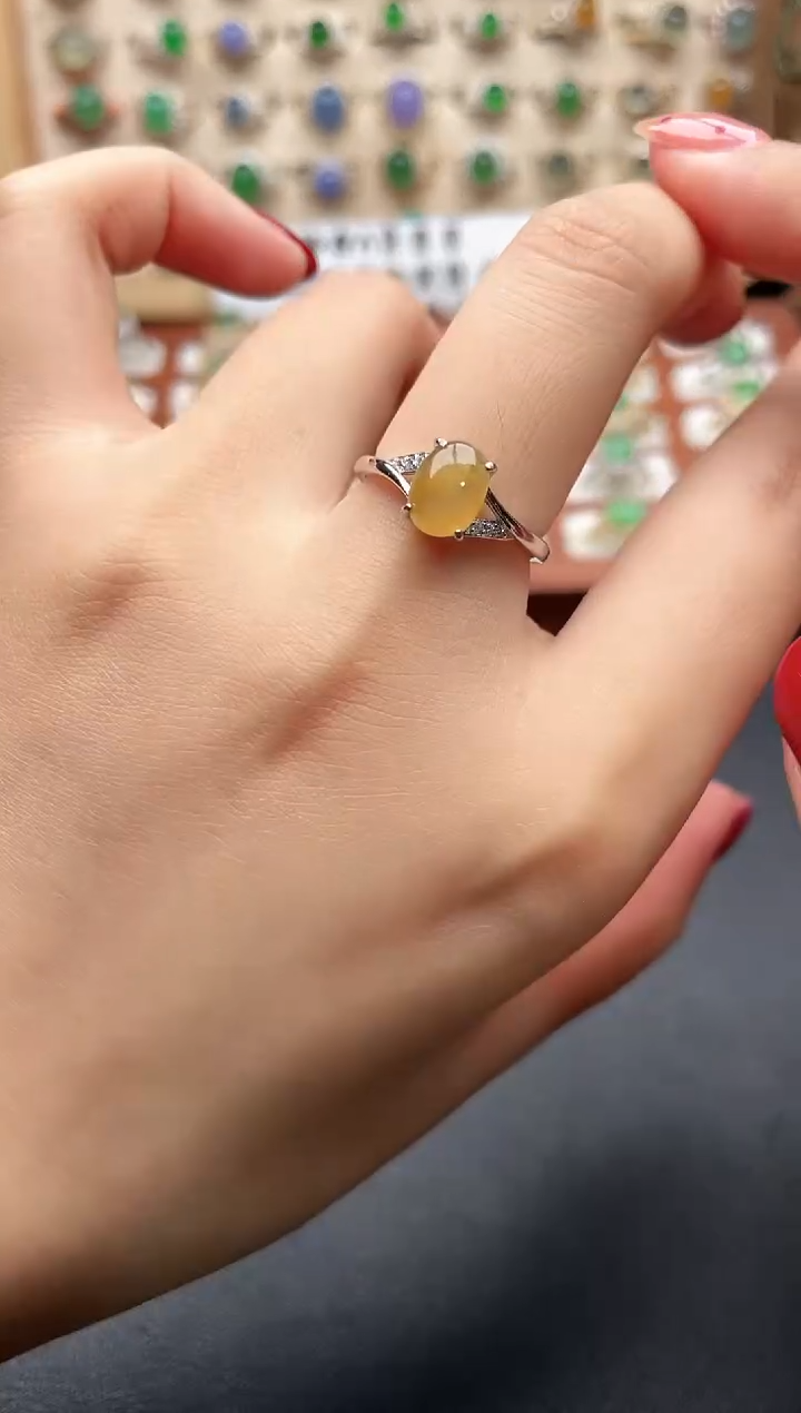 银S925镶嵌戒指翡翠一物一证一礼盒