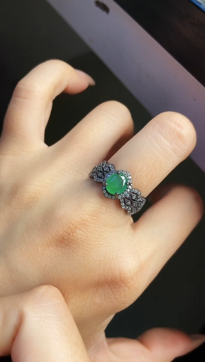 银S925镶嵌戒指翡翠12