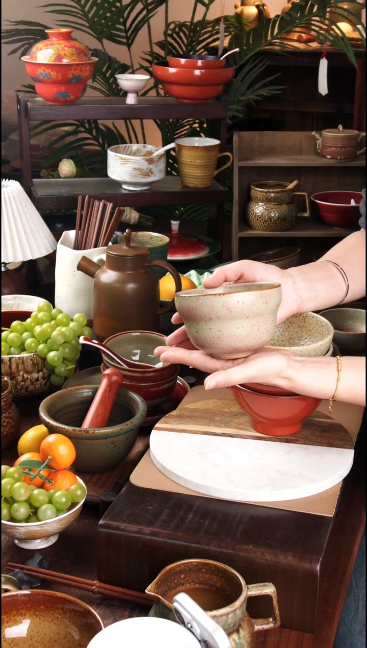 碗景德镇手工高温餐具桃红葫芦