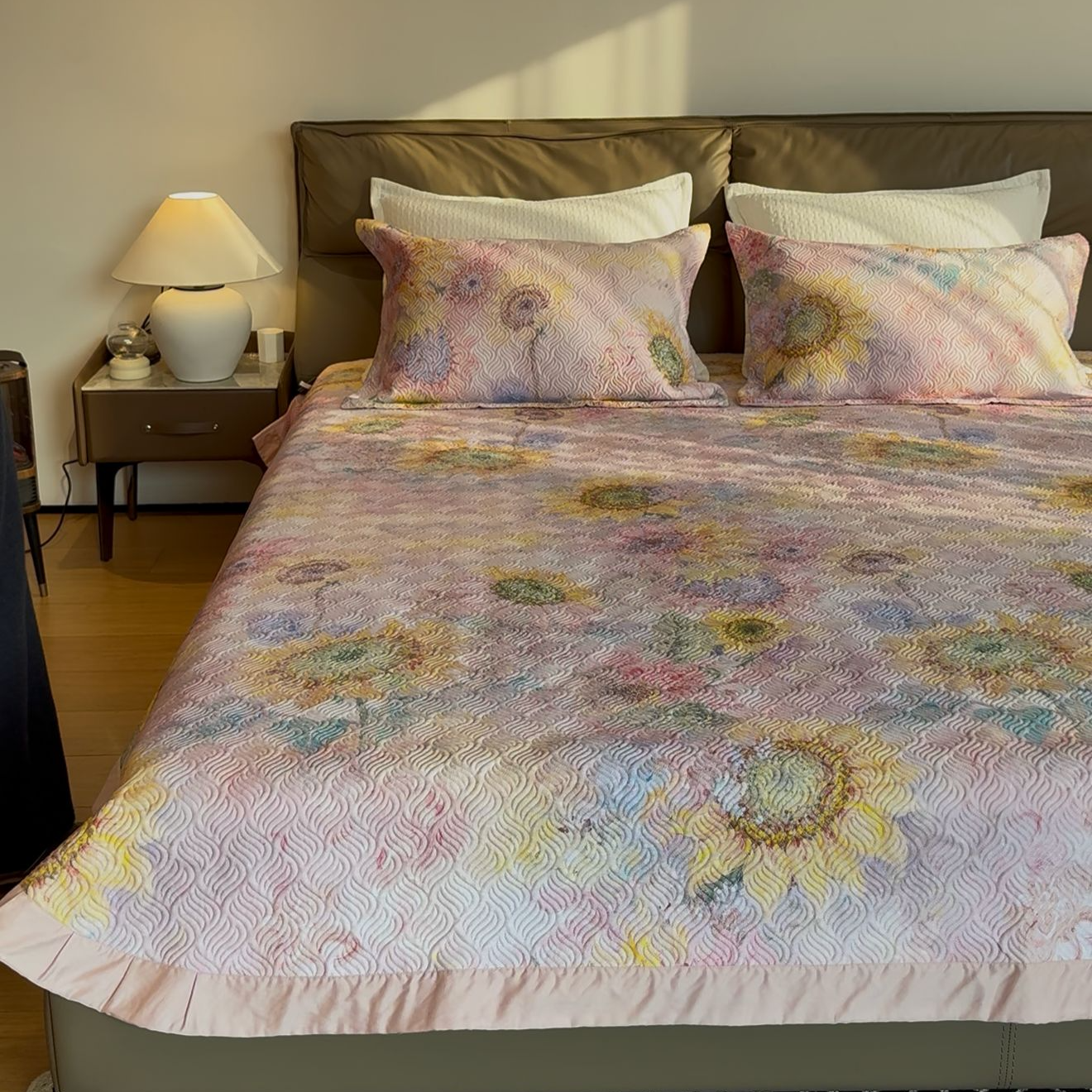 林小花【天丝棉磨毛绗缝单床盖】- 轻奢印花床盖高档床盖家用柔软