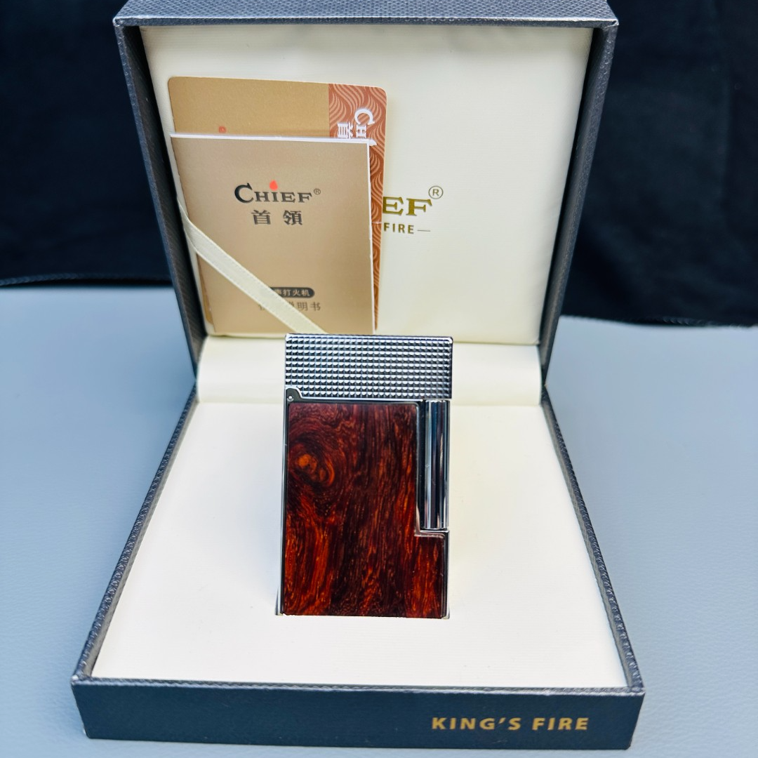 首领【朗声】高端红木巴黎丁创意黄铜透明打火气机礼盒装打火机