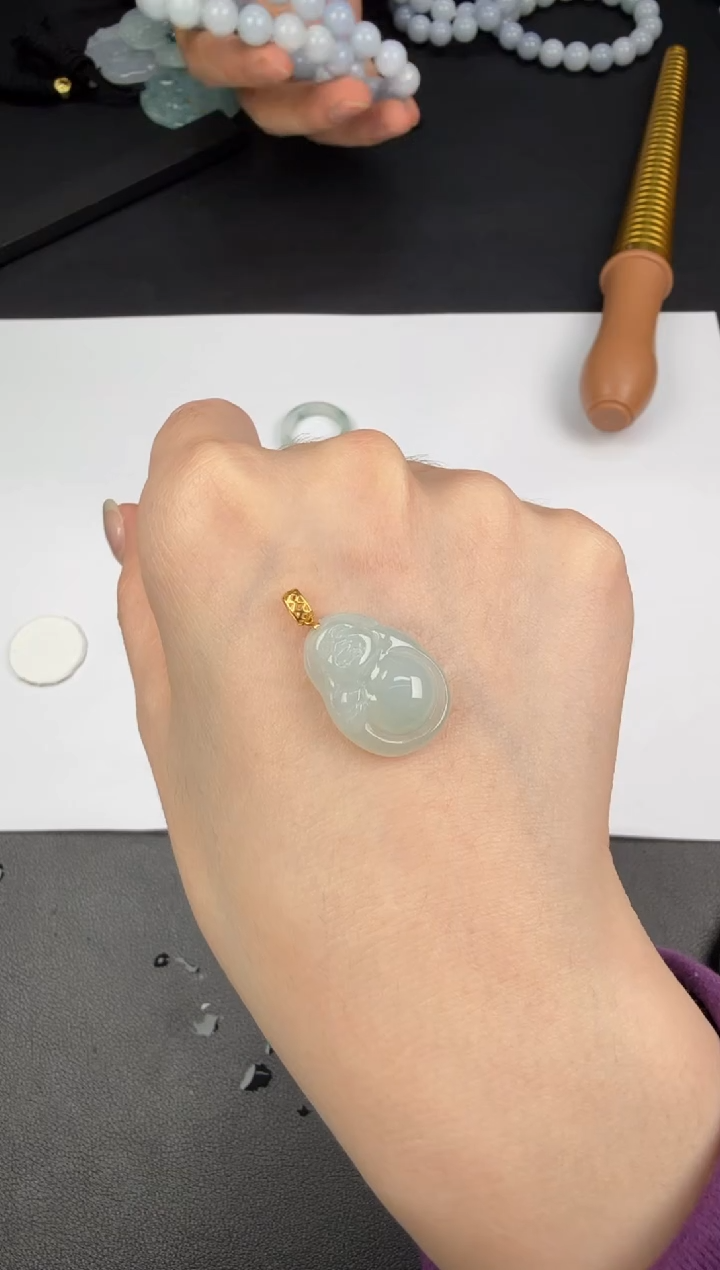 吊坠(不含链)18K金镶嵌翡翠翡翠饰品-144