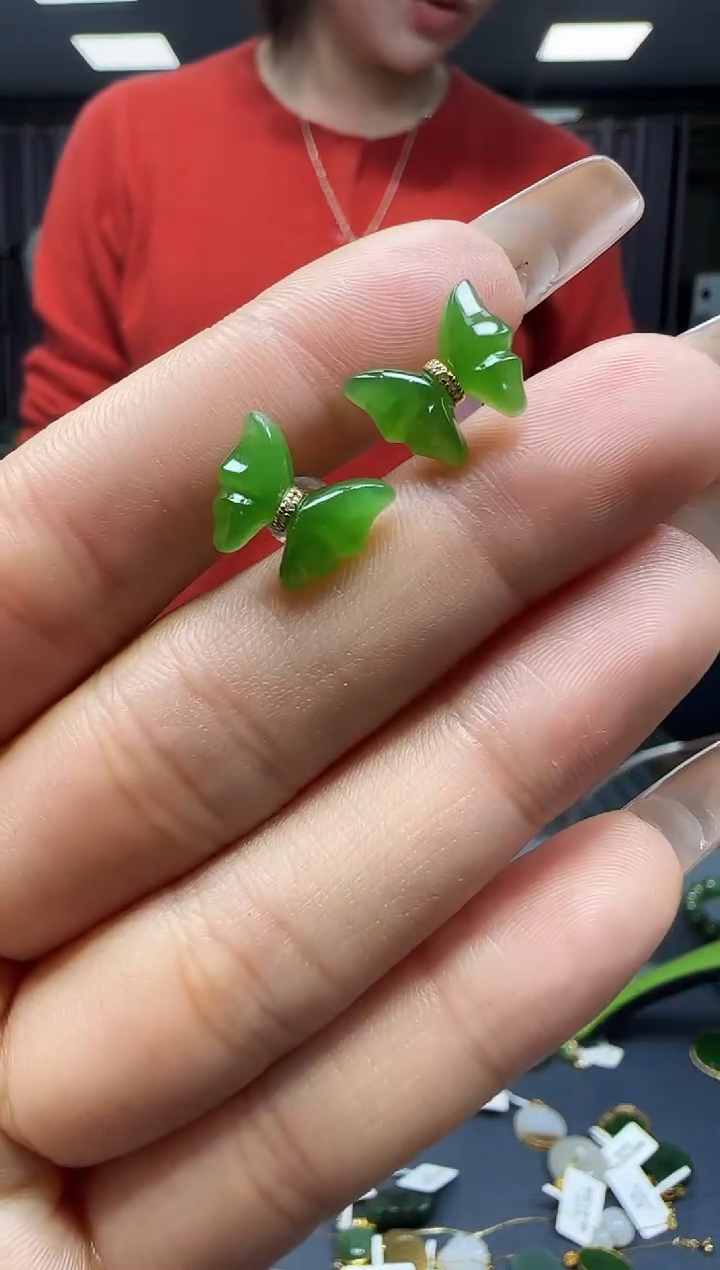 【闪购商品】和田玉耳饰18K金镶嵌1