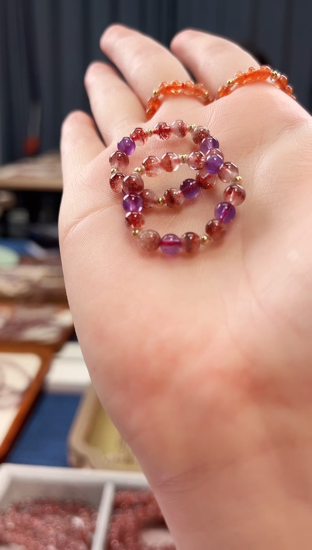 未镶嵌手串水晶金草莓超七戒圈4mm【多样性发一】