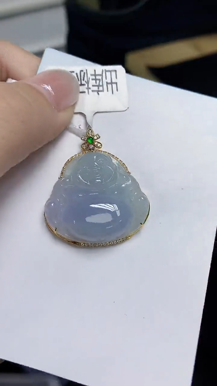 翡翠18K金镶嵌颈饰天然缅甸翡翠A货