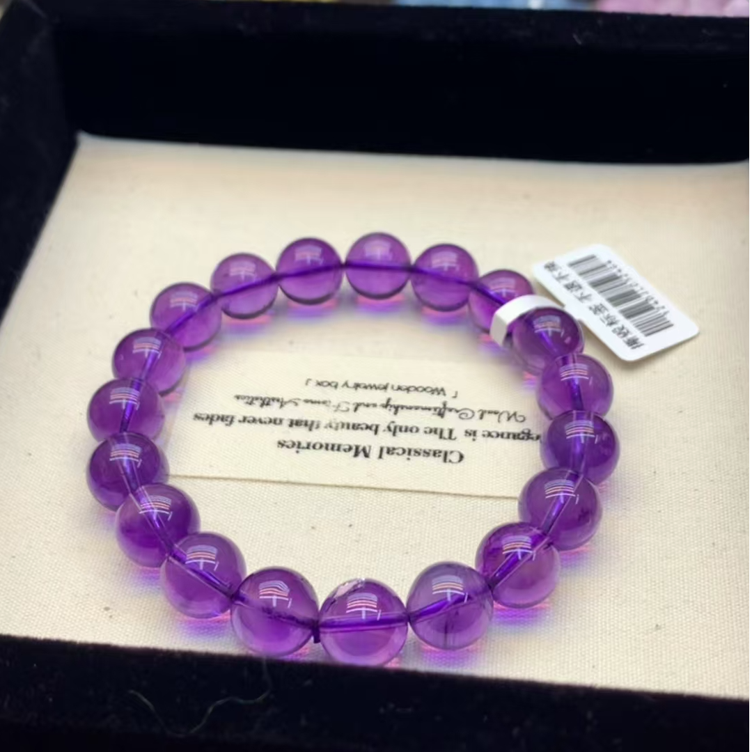 10mm+透体乌拉圭紫水晶 天然水晶素链DIY手工珠串多样性发其一