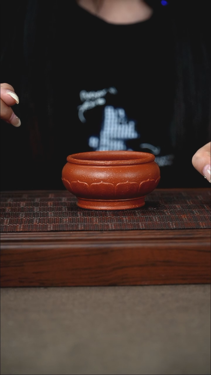 茶杯紫砂原矿红降坡莲花主人杯