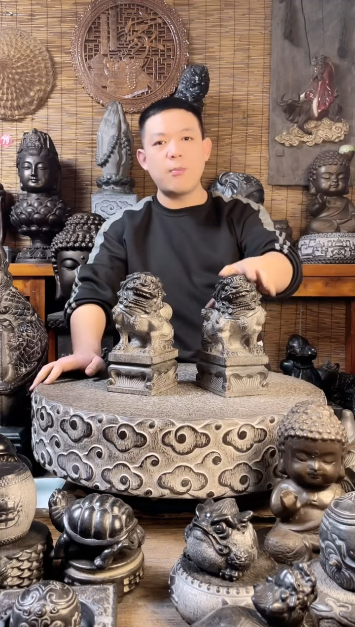 【闪购商品】23案头狮子一对天然青石雕刻