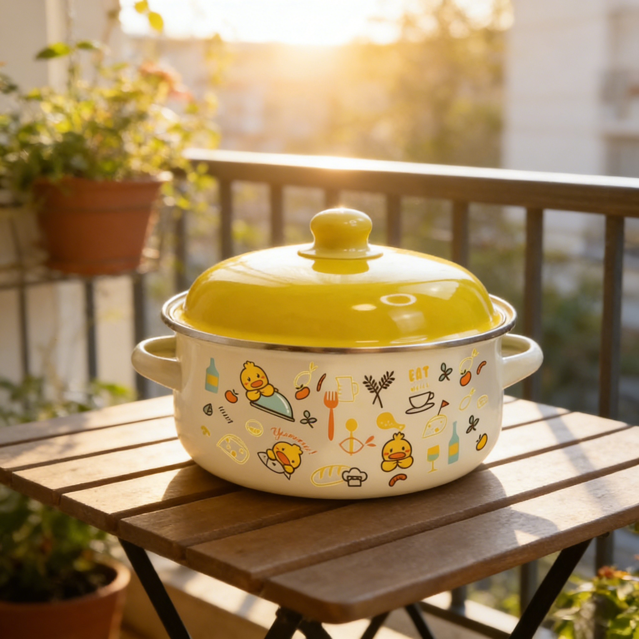 高级珐搪瓷锅琅搪瓷小黄鸭双耳套锅小汤锅可明火电磁炉通用