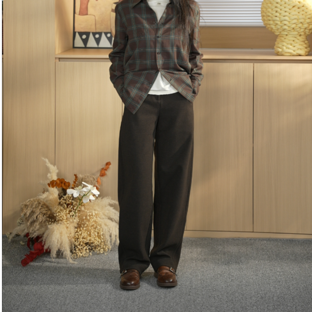 休闲裤阔腿裤女秋冬咖色裤子印染直筒裤长裤宽松时尚垂感130086