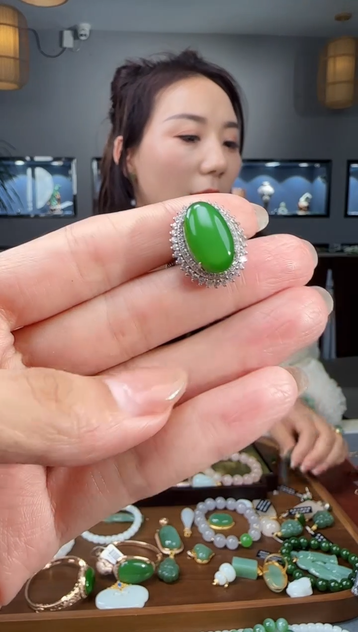 银S925镶嵌戒指和田玉1