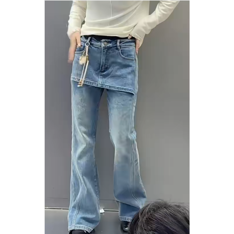 KIKI严选：7030-1-AMO家欧货南油秋冬加绒复古怀旧洗水喇叭牛仔裤