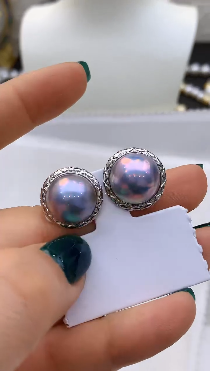 【闪购商品】拼合珍珠（马贝珠）耳饰铂Pt950镶嵌109 13-14mm