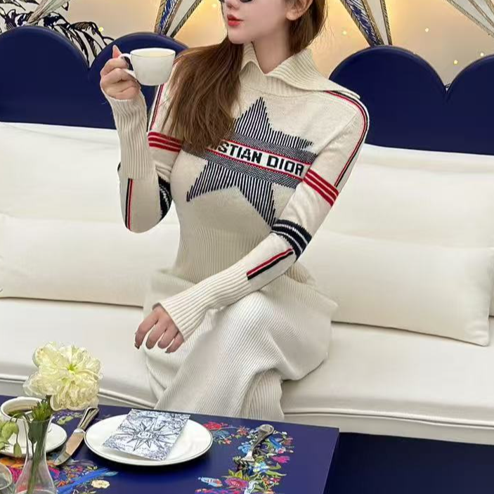 99新 DIOR/迪奥 米色五角星羊毛针织毛衣 38 14207772