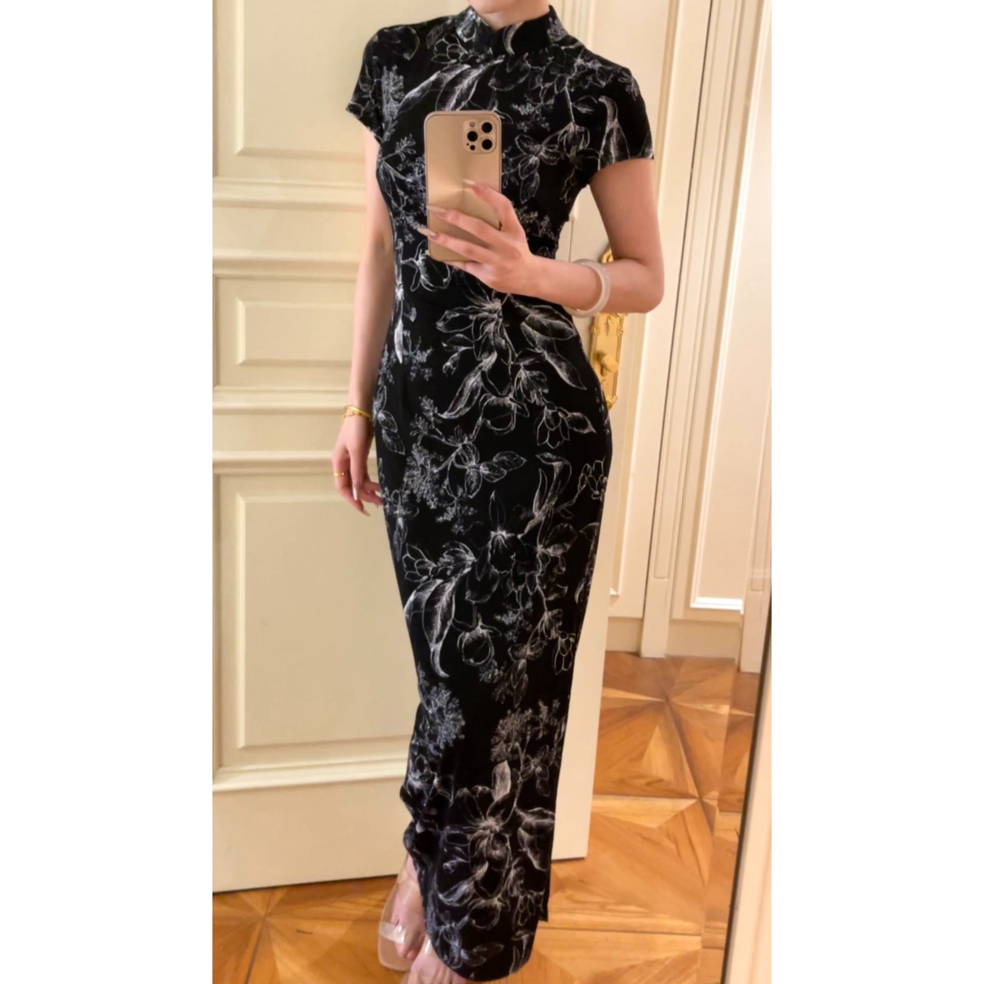 裁一2025新品针织短袖长款旗袍连衣裙25-37