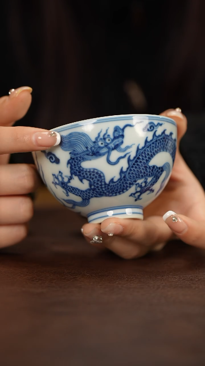 【闪购商品】博瑞堂青花龙纹鸡心杯