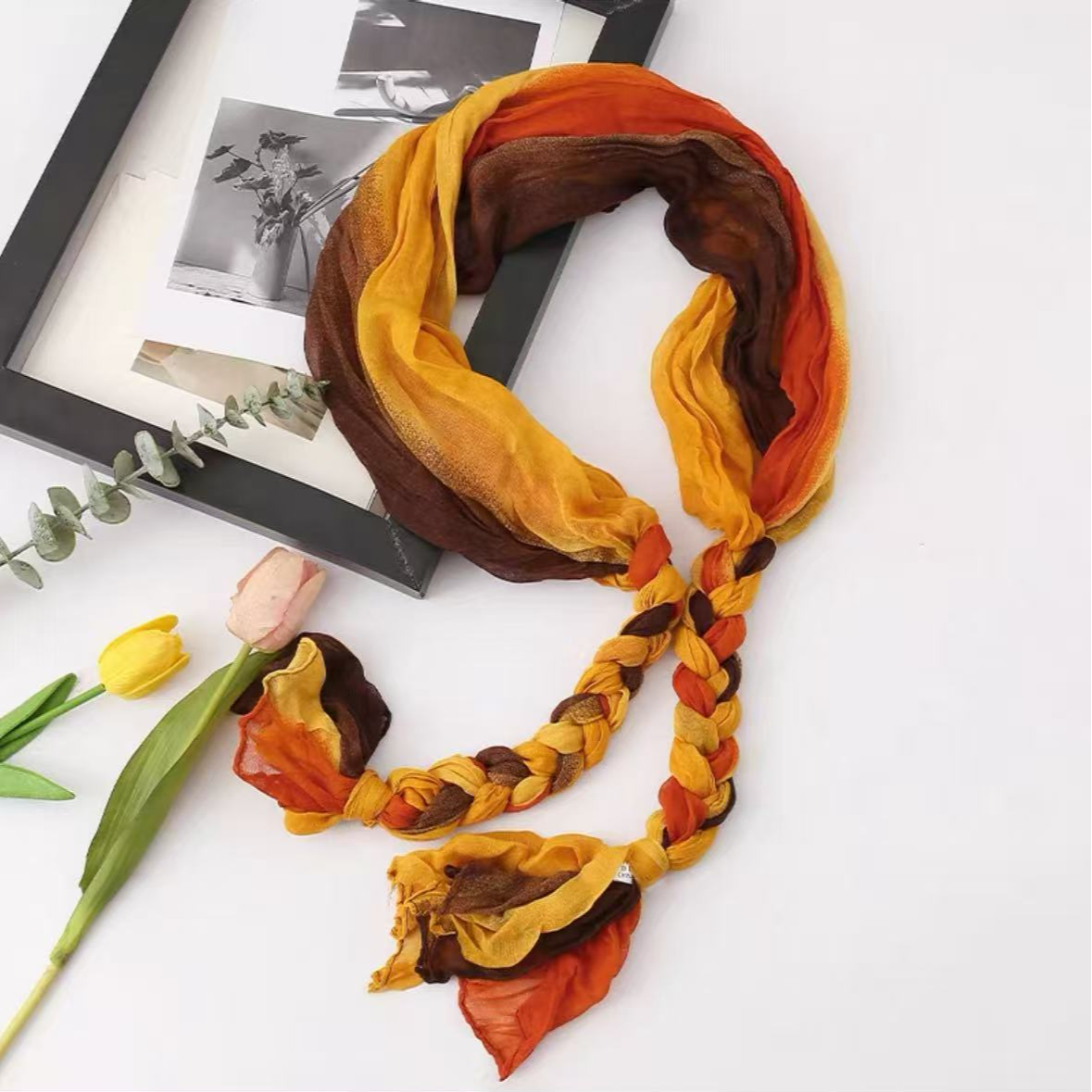 夏季新品棉麻拼色围巾披肩