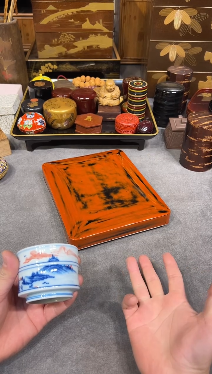 根来塗 包锡边文盒