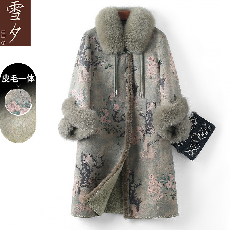 妈妈装冬装狐狸毛领气质皮草大衣中老年高贵纯羊毛皮毛一体外套女