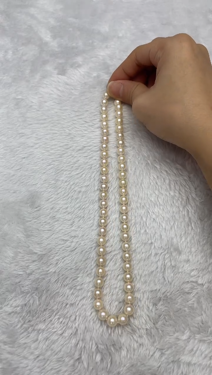 项链银S925镶嵌海水珍珠AK羽皇金7.5-8mm