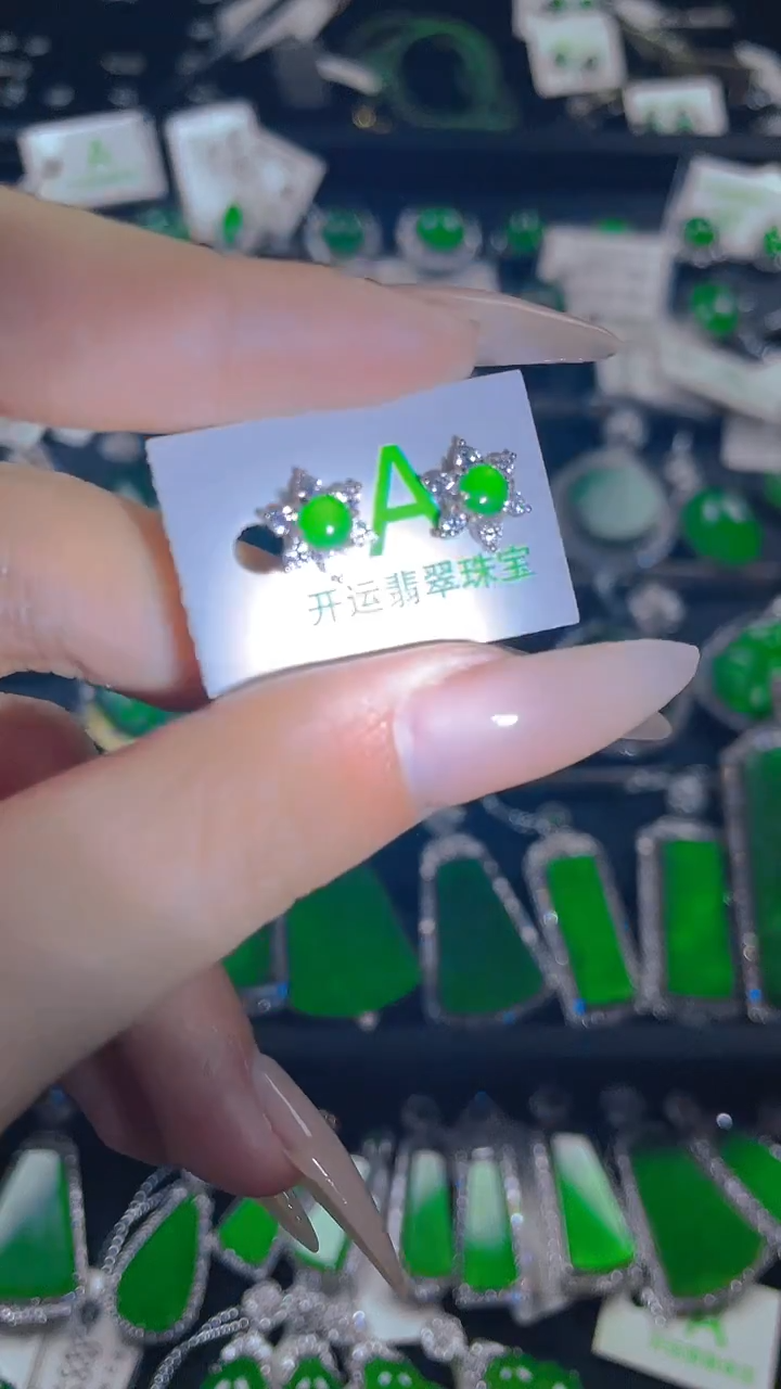 银S925镶嵌翡翠耳饰11