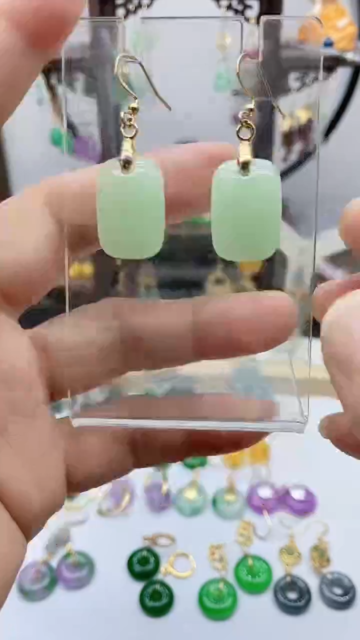 和田玉14K金镶嵌耳饰24