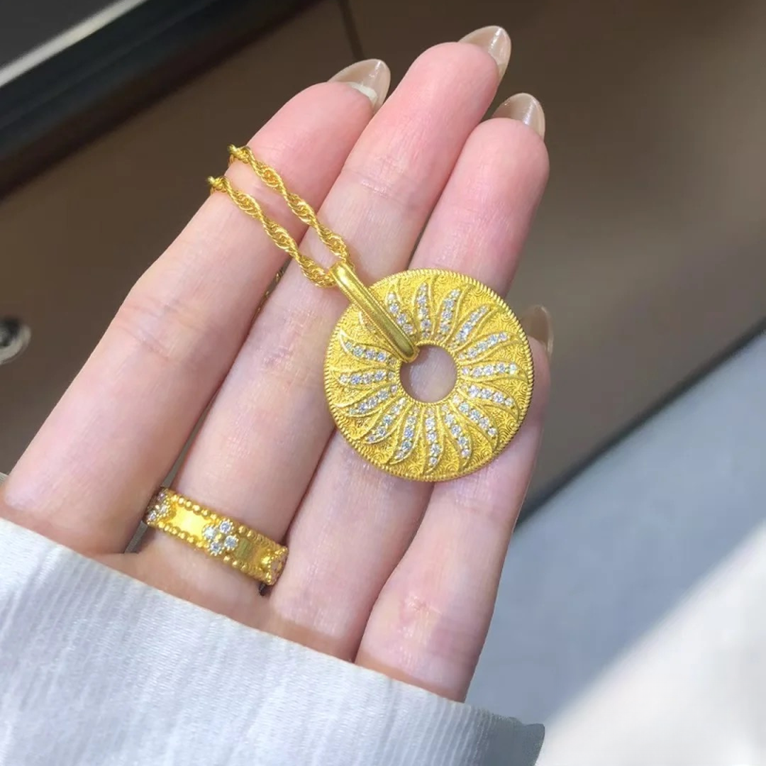 足金999平安扣花轮莫桑吊坠