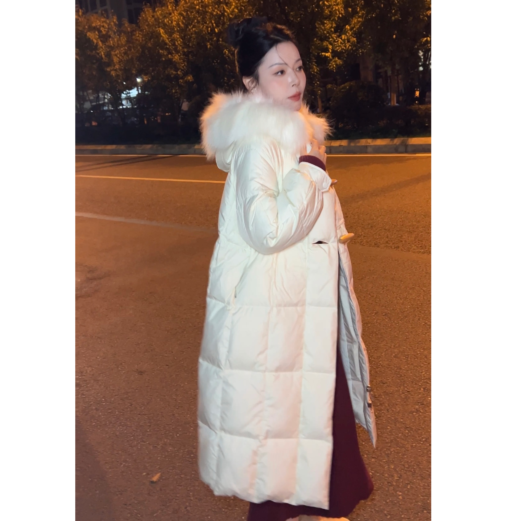 小个子定制新国标90白鸭绒大毛领冬季中长款木扣子小个子外套