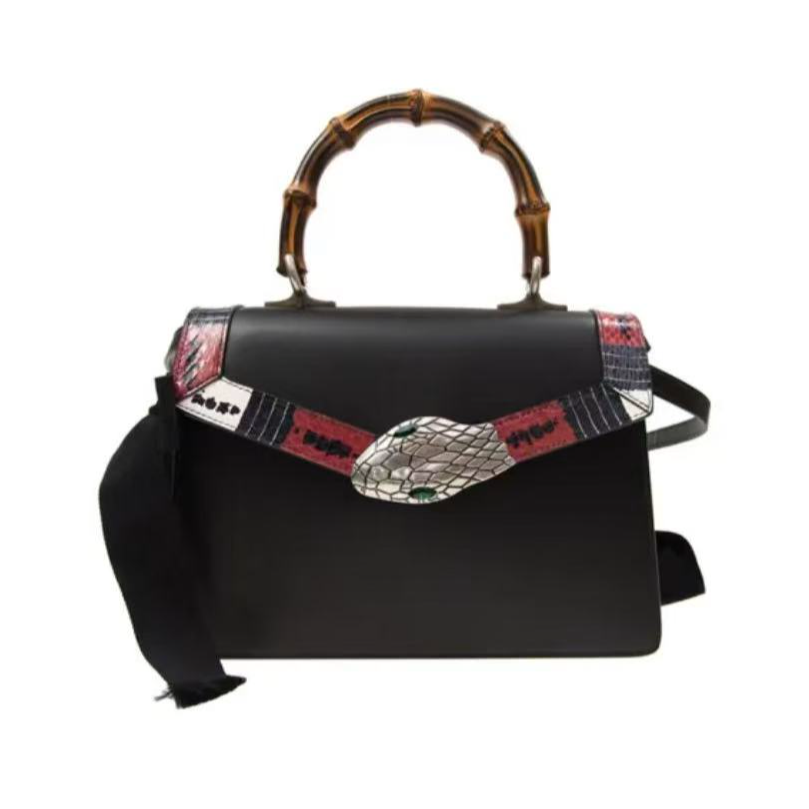 95新 GUCCI/古驰 黑色竹节蛇头包