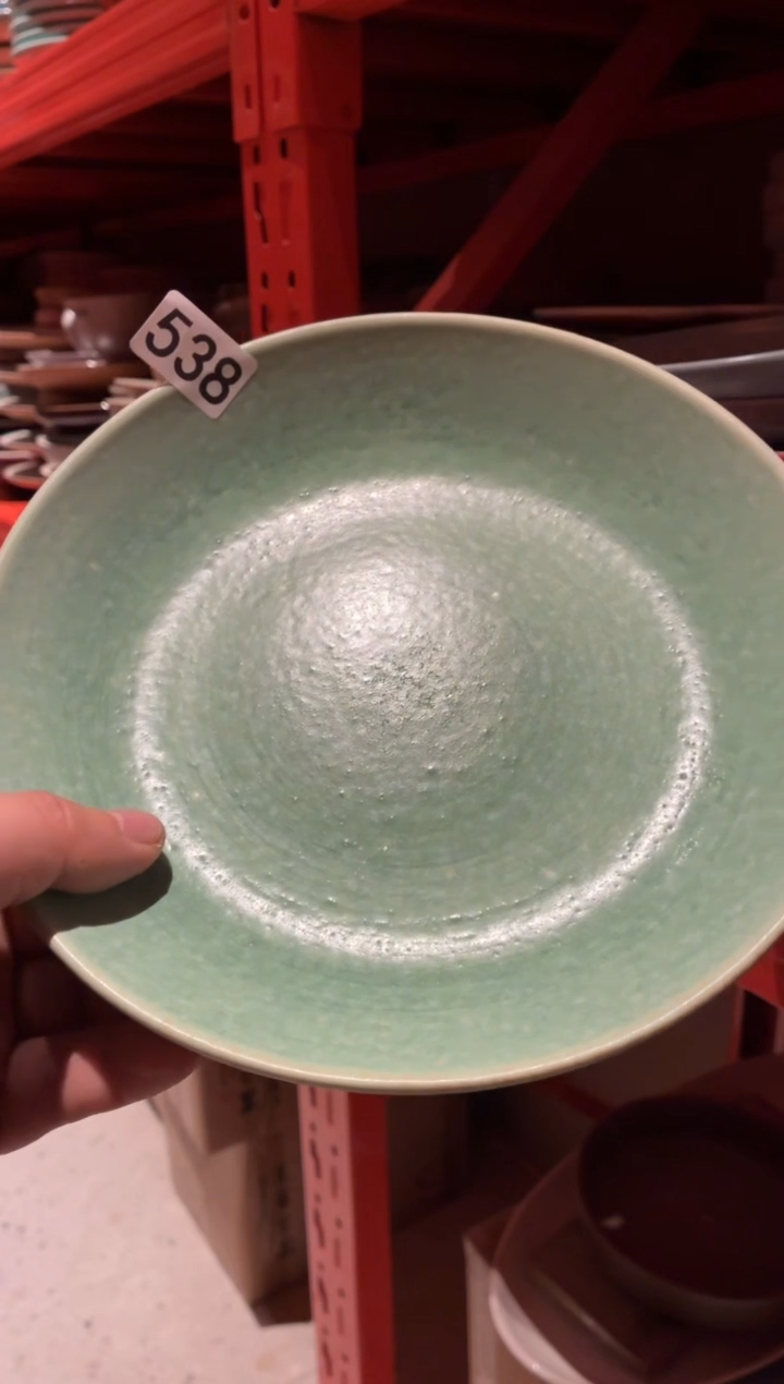 瓷小*幸538微瑕绿色锅盘1个