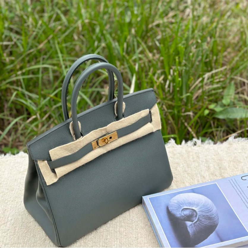 95新 Hermes/爱马仕 小花Jerry Birkin 30 杏仁绿 Y刻 epsom皮 包