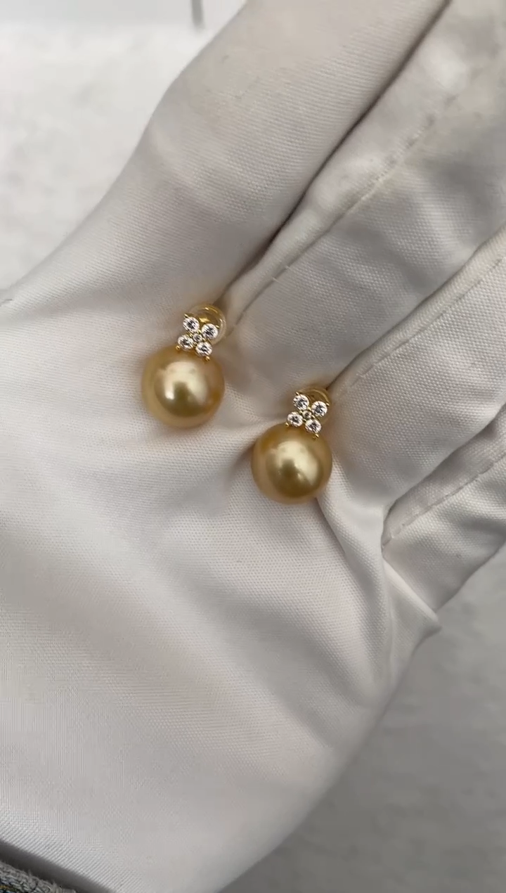 【闪购商品】海水珍珠耳饰未镶嵌南洋金珠四叶草款11-12mm