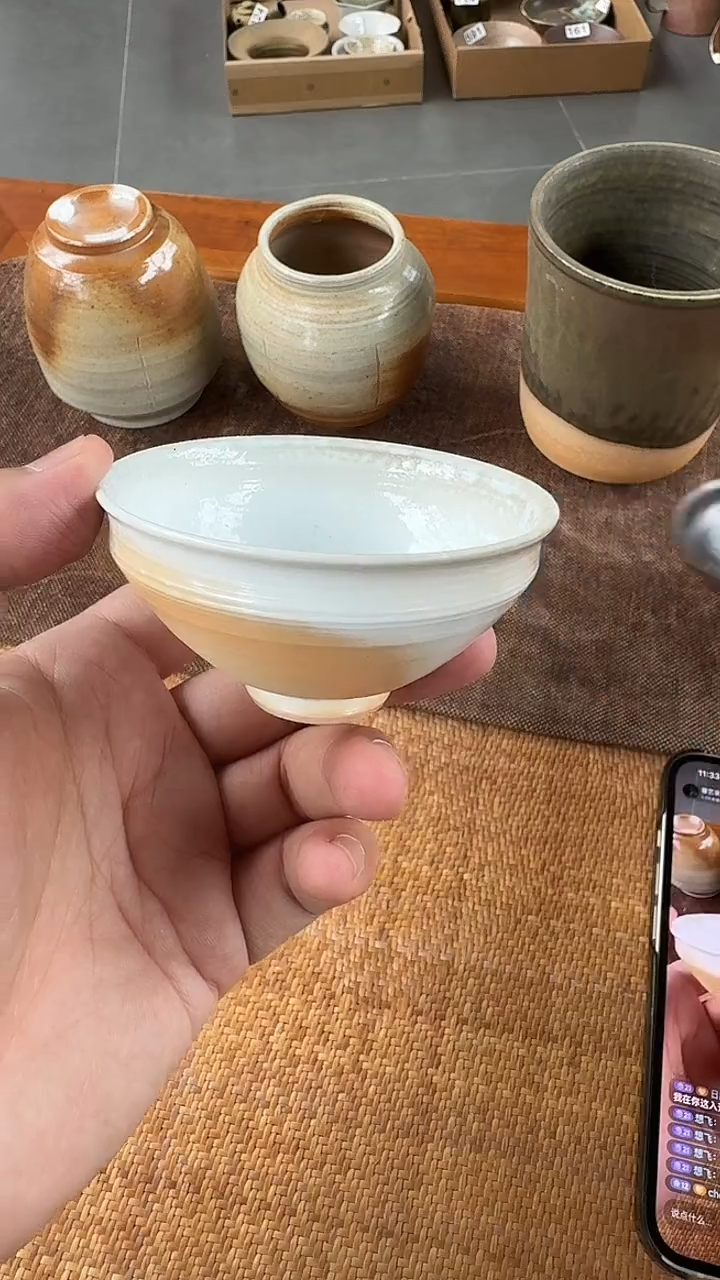 杯196二山陶艺高温裸柴烧斗笠杯