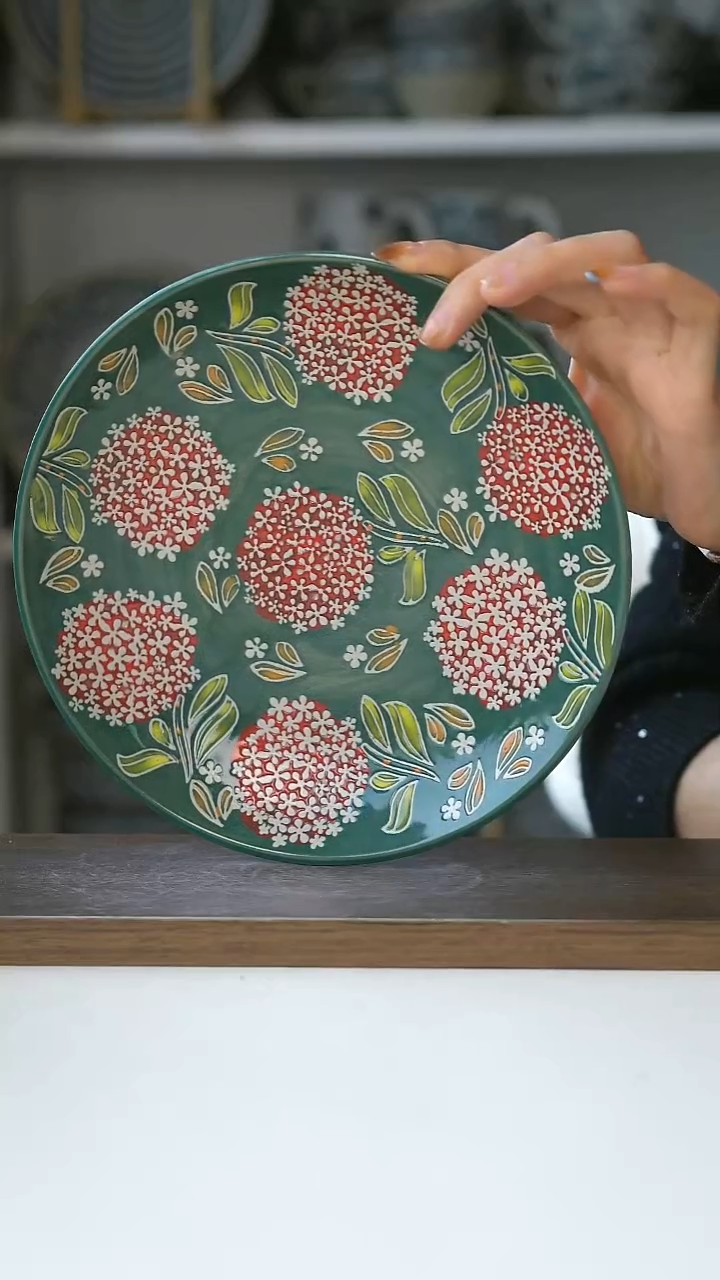 陶手绘绣球早餐盘20.5cm@4-2@