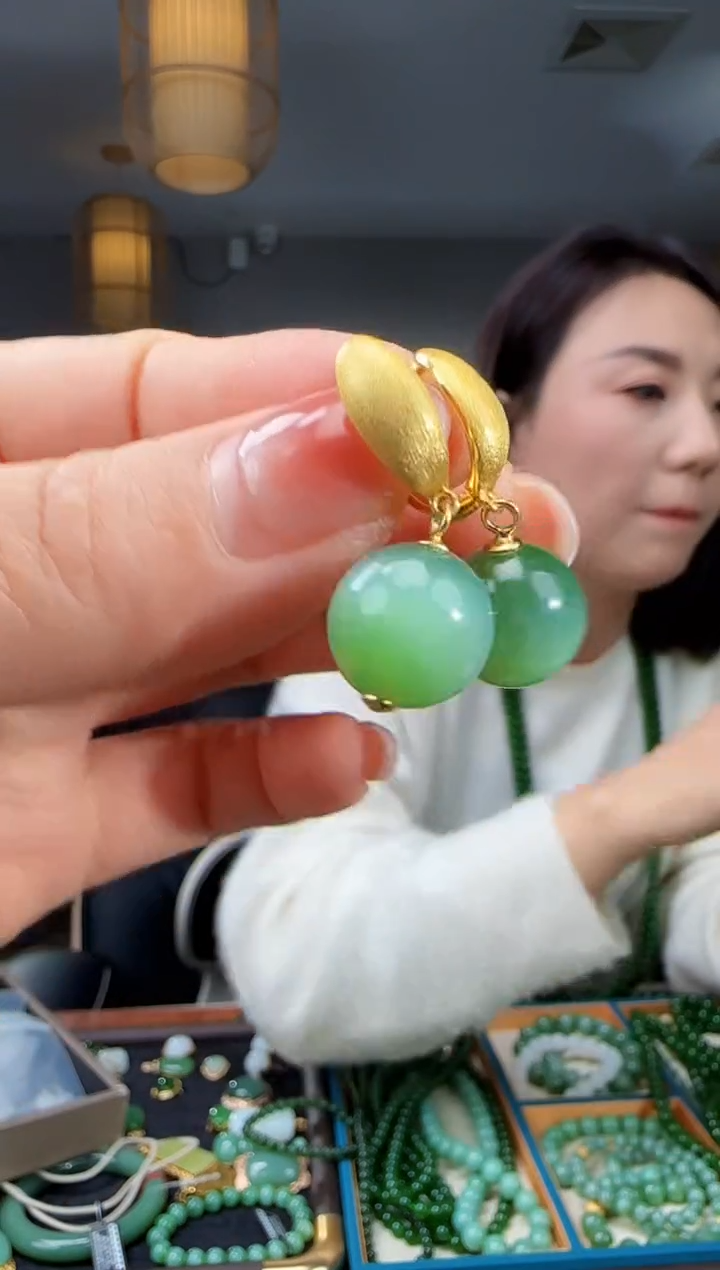 银S925镶嵌和田玉耳饰1
