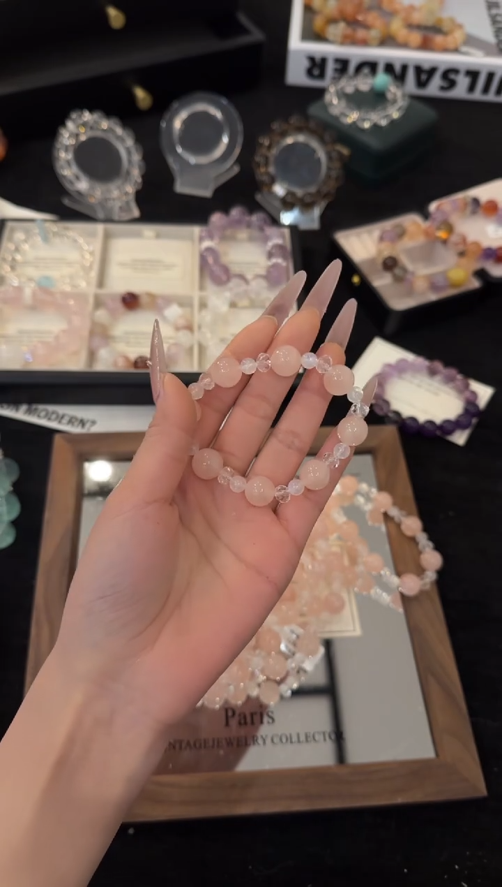 未镶嵌手链水晶粉水晶x3371