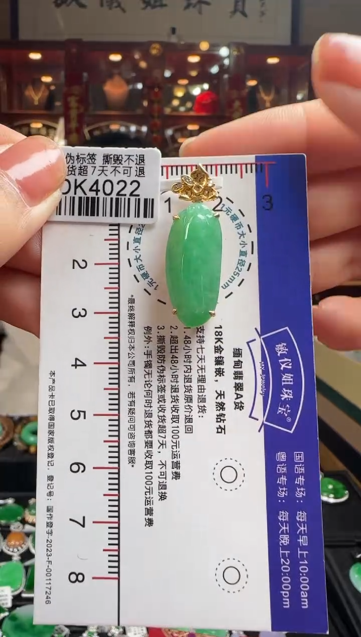 【闪购商品】翡翠颈饰18K金镶嵌DK4022冰绿福瓜