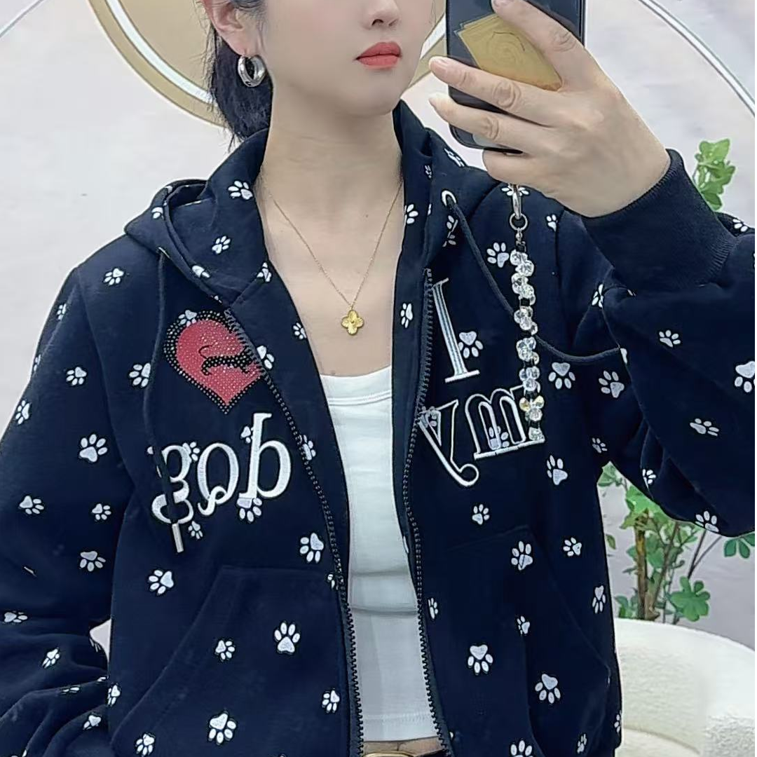 9071满印爪爪印连帽外套