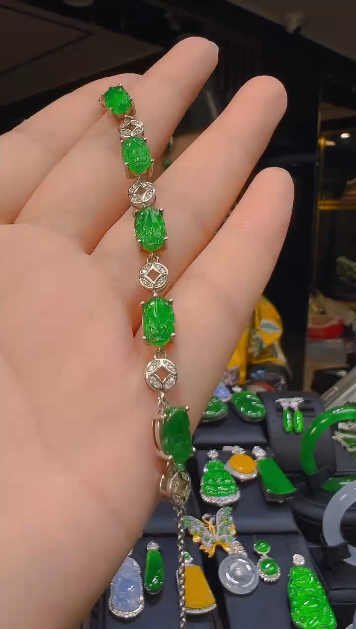 银S925镶嵌手链翡翠086(多样性发货发其一)