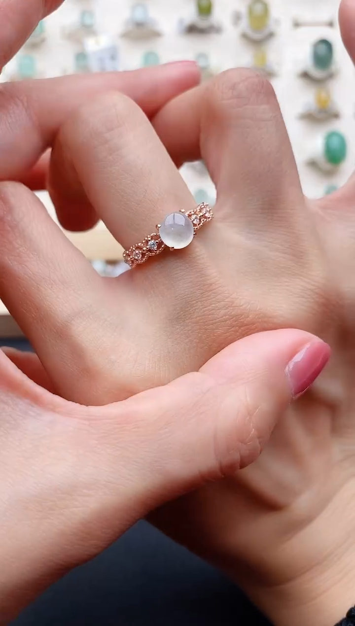 【闪购商品】翡翠戒指银S925镶嵌缅甸天然翡翠222   7-8