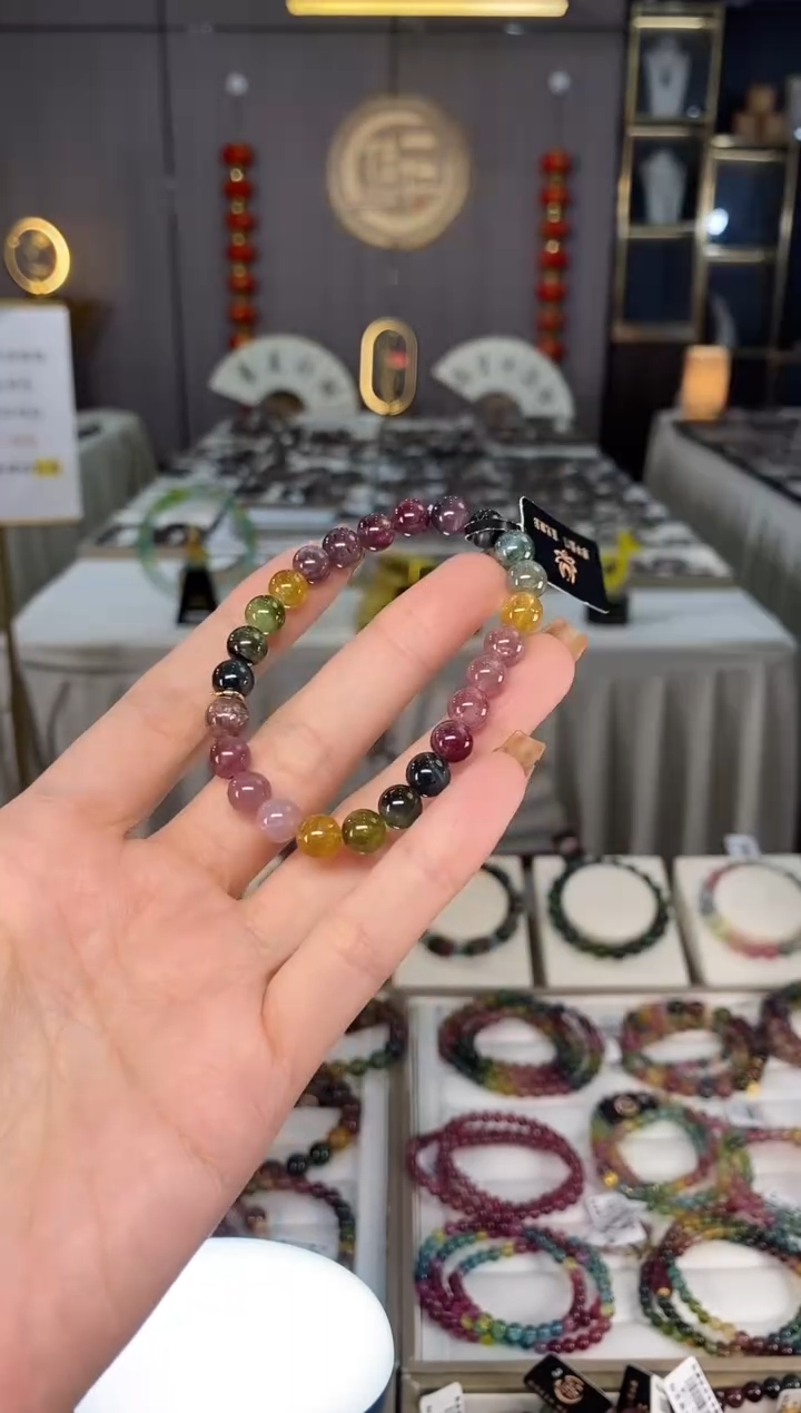 未镶嵌老矿碧玺彩虹单圈手串7mm+碧玺dan多样性发货一条