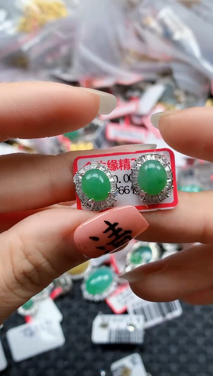 银S925镶嵌戒指翡翠天然A货缅甸翡翠