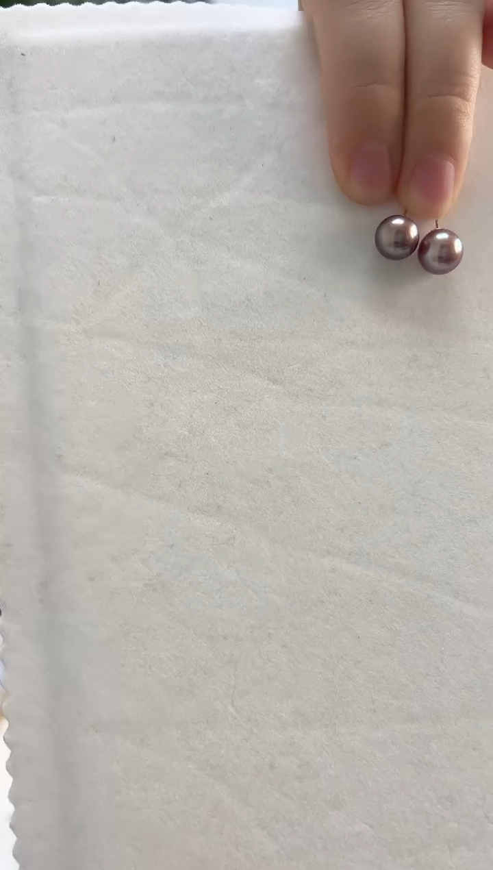 银S925镶嵌耳饰淡水珍珠紫色9-10耳钉