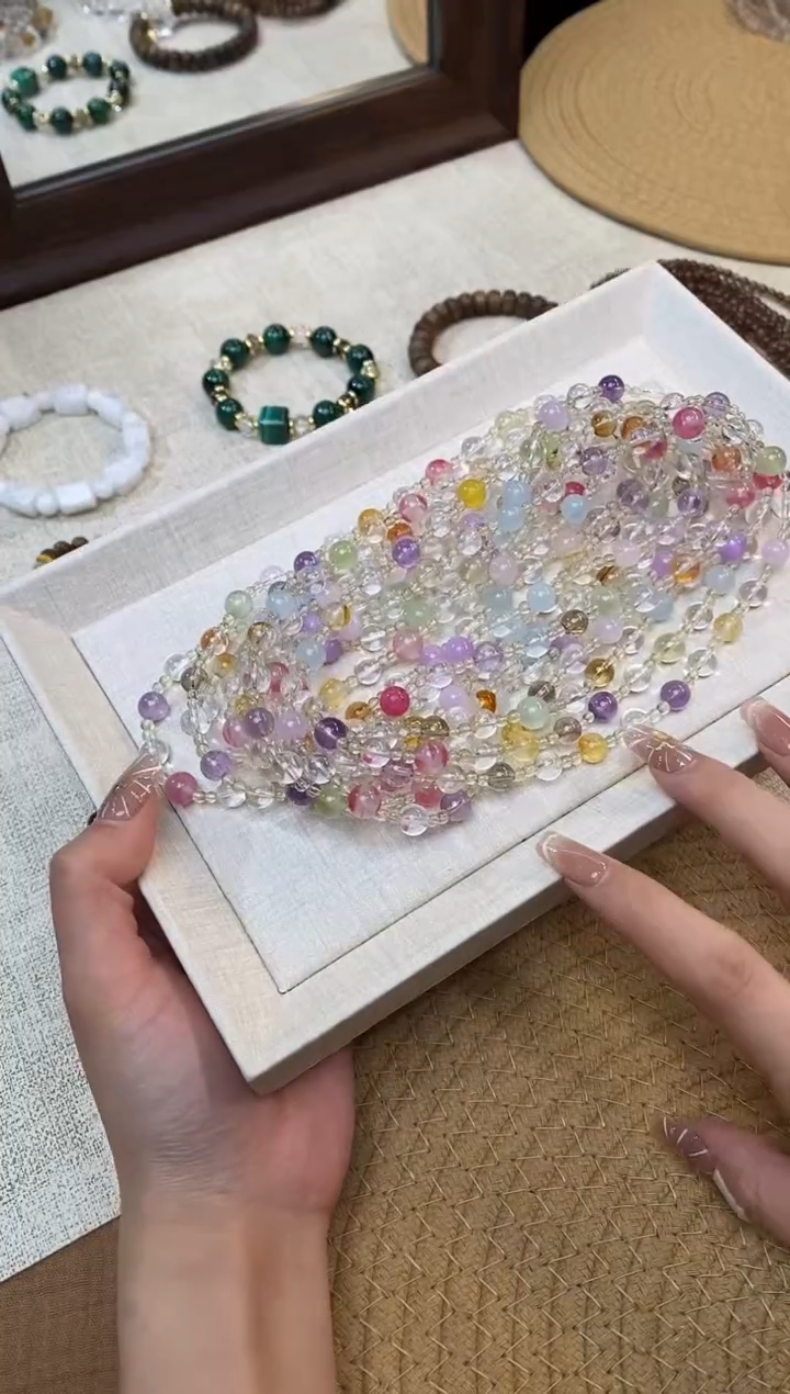 合金手链水晶《童趣》紫黄茶白水晶多宝设计款双圈7-8mm多样性发一