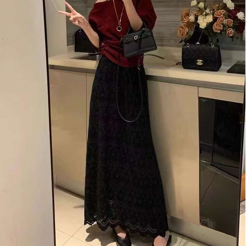 【A401~A500】法式气质垂感半身裙女秋冬高级感软糯a字伞裙高腰长裙