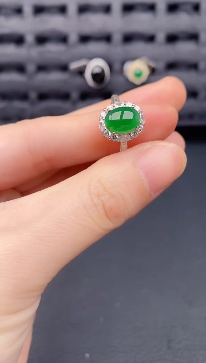 银S925镶嵌戒指翡翠天然a货翡翠443